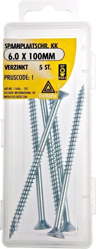 Deltafix Spaanplaatschroeven Platkop Pozidriv Verzinkt 6.0x100mm