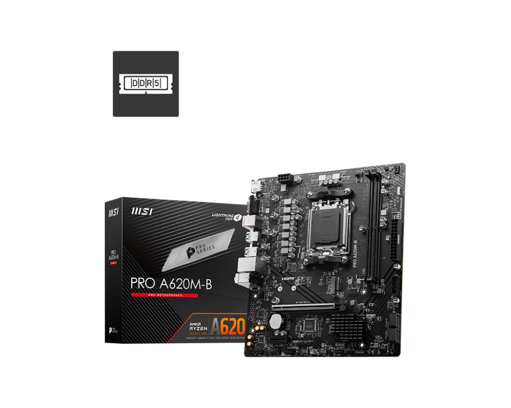 MSI PRO A620M-B Motherboard - Micro ATX - Socket AM5 - AMD A620 - DDR5 - 2.5Gbps LAN