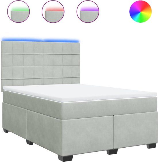 vidaXL Boxspring met matras fluweel lichtgrijs 160x200 cm