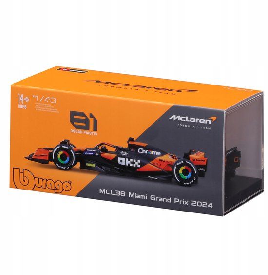 Bburago McLaren F1 MCL38 1:43 Modelauto met Helm