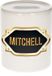 Bellatio Decorations Shoppartners Bv Spaarpot met voornaam Mitchell - wit - met goud/zwart embleem - 8 x 9 cm - keramiek - met afsluitdop - cadeau verjaardag