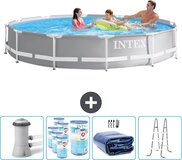 Intex Prism Frame Zwembad - Rond - 366 x 76 cm - Grijs - Compleet met Accessoires