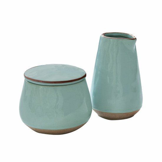 LOBERON Suikerpotje en melkkannetje Biarré turquoise