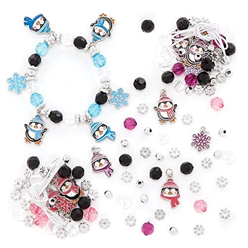 Baker Ross FE838 pinguïn kralen armbandsets voor kinderen- Set van 3, perfect voor het maken van kindersieraden, kralenkunst of knutsel activiteiten voor verjaardagsfeestjes