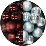 Kaemingk B.V. Boules de Noël en plastique de dia6 cm - 24x pièces - marron et bleu clair