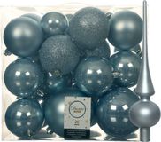Kaemingk B.V. Boules de Noël en plastique avec étoile de sapin en verre - bleu clair - 27 pièces