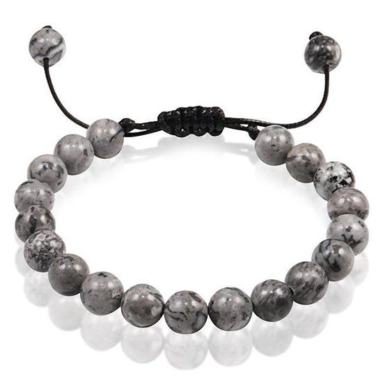 Memphis Verstelbare kralen armband Grijs Natuursteen 8mm