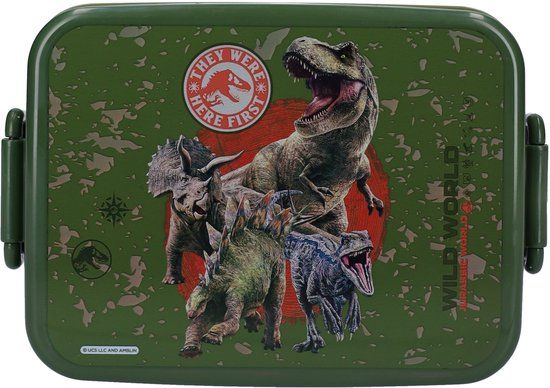 4KidsOnly Universal Jurassic World Lunch Bunch Luncbox - Kinder Broodtrommel - 1 liter - 16 x 13 x 5 cm - Groen