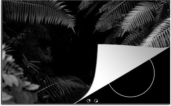 KitchenYeah® Inductie beschermer 77x51 cm - Tropische varens in het regenwoud - zwart wit