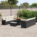 vidaXL Salon de jardin poly rotin noir et crème