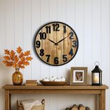 Montoire Moderne rustieke houten wandklok in boerderijstijl, 61 cm, vintage oversized decoratieve klokken voor muren en grote, gedurfde woonkamerdecoratie