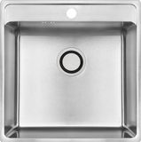 Laveo RVS spoelbak, geborsteld, 1-bak, inbouwmodel, 490x480 mm, afvoer 3,5", ruimtebesparende sifon, bestand tegen thermische schokken