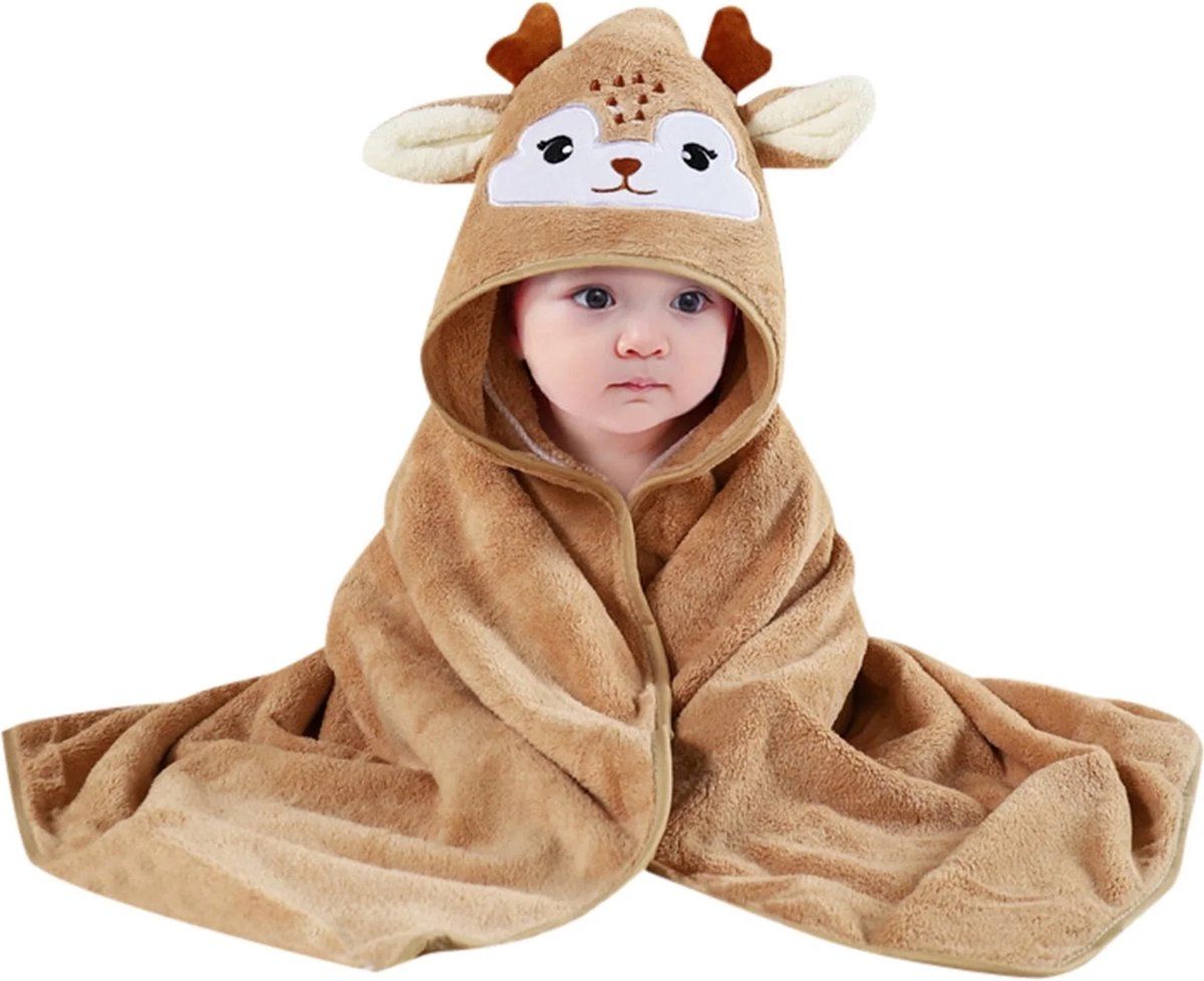 Merkloos / Sans marque Baby Badcape - Hert - Katoen - 80x80 cm - Met Capuchon