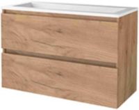 Basic Line Start 46 Badkamermeubelset - 100 x 46 cm - Greeploos - 2 Lades - Acryl Wastafel - Zonder Kraangat - Whisky Oak
