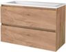 Basic Line Start 46 Badkamermeubelset - 100 x 46 cm - Greeploos - 2 Lades - Acryl Wastafel - Zonder Kraangat - Whisky Oak