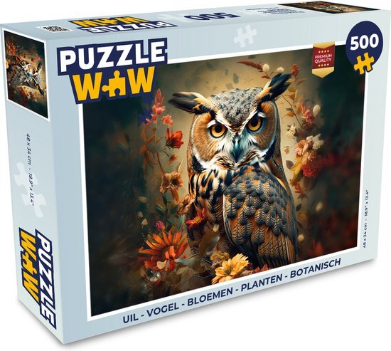 MuchoWow Puzzel Uil - Vogel - Bloemen - Planten - Botanisch - Legpuzzel - Puzzel 500 stukjes