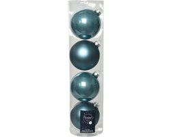Decoris 4x Ice Blue Glass Christmas Balls 10cm - Matte/Glossy Finish