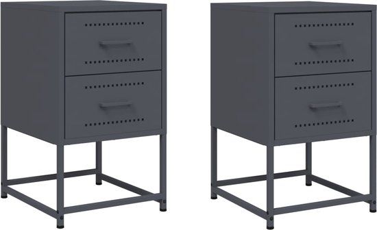 vidaXL Nachtkastjes - Set van 2 - Staal - Antracietkleurig
