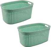 Hega Hogar Rotan line wasmand - 2x - vert menthe - capacité 44 litres - plastique - 58 x 39 x 27 cm