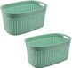 Hega Hogar Rotan line wasmand - 2x - vert menthe - capacité 44 litres - plastique - 58 x 39 x 27 cm