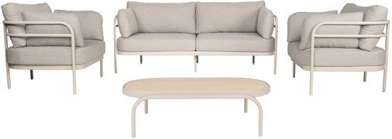 Zuiver Vista Tuin Loungeset bank + tafel + 2 fauteuils - Beige