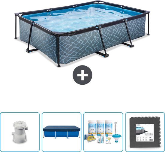 EXIT Rechthoekig Stone Frame Zwembad - 300 x 200 x 65 cm - Grijs