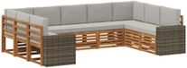 vidaXL - Buiten - bank - set - 9 - st - Naturel - en - lichtgrijs - Polyester