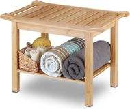Bamboe badkamer bankje krukje - Zitbank voor schoenen en handdoeken - HxBxD: 45 x 66 x 40 cm - Natuurlijk badkamermeubel