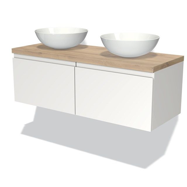 Maxaro Badkamermeubel Modulo Plato 120cm - Mat Wit - Lichtbruin Eiken Blad