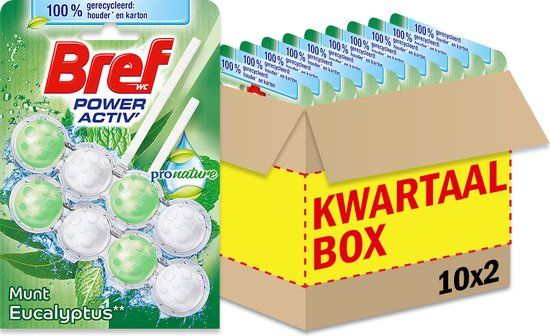 Bref Power Activ Toiletblok - Pro Nature Munt Eucalyptus - 10 x 2 Stuks - Voordeelverpakking