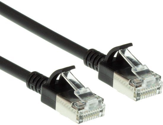 ACT Zwarte 10 meter LSZH U/FTP CAT6A datacenter slimline patchkabel snagless met RJ45 connectoren DC7910