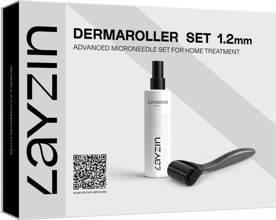 LAYZIN 1,2 mm Dermaroller Microneedling Set – Haargroei & Lichaamsbehandeling – Inclusief Cleansing Spray & Hygiënebox – Collageenstimulatie, Littekens & Striae – Voor Lichaam & Hoofdhuid