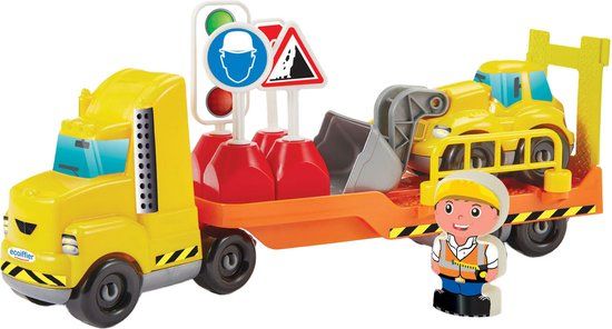 Ecoiffier Abrick Set Di 7 Veicoli Da Cantiere Con Mattoncini - Giocattoli In Plastica Per Bambini 18+ Mesi - Made In France