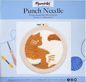 Figured'Art Punch Needle Kit voor Volwassenen en Kinderen - Katten - Perfect voor Beginners. Compleet klaar-om-te-borduren set, maat 20x20 cm met ronde frame