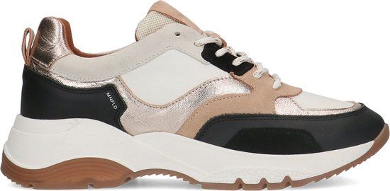 Manfield - Dames - Zwarte leren sneakers met suède details - Maat 42