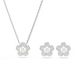 Swarovski x Ariana Grande set, Crystal Pearl, Ronde slijpvorm, Bloem, Wit, Rodium toplaag