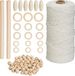 Merkloos Relaxdays Macramé Set - DIY Pakket - 3 mm Garen - Kralen - Stokken - 109m Touw - Volwassenen
