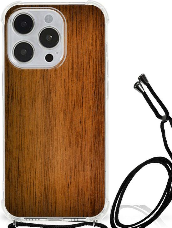 iPhone 14 Pro Case with Name - Dark Wood - Transparent Edge - B2Ctelecom