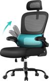 SONGMICS Bureaustoel, Ergonomische Mesh Stoel voor Bureau, met Dubbellaags Ademend Mesh Stof, Dynamische Lendensteun, Verstelbare Hoofdsteun, voor Thuiskantoor, Inkt Zwart OBN041B01