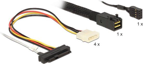 Delock Mini-SAS HD SFF-8643 naar 4x SAS SFF-8482 + 4x Molex - 0,5m