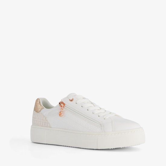 Tamaris dames sneakers met rosékleurige details - Wit - Uitneembare zool - Maat 39