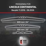 HEYNER® Essuie-glace pour LINCOLN CONTINENTAL 11.2016 - 10.2026, HYBRID Balai d'essuie-glace plat, Aérodynamique & Flexible, Revêtement nanographique