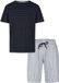 Phil & Co. Berlin Phil & Co Heren Shortama Korte Pyjama Set Donkerblauw/Grijs Gestreept - Maat XXL