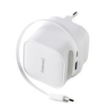 Intenso Power Adapter W65ACIC - 65W USB-C GaN oplader met uittrekbare kabel + USB-C & USB-A-aansluiting, PD & PPS, compact voor smartphone & laptop, snellaadvoeding, wit