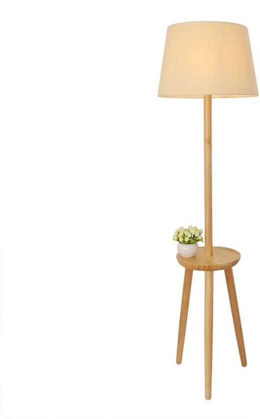 QUVIO Staande vloerlamp - Met plankje - Hout