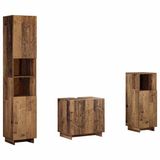 vidaXL Badkamerkast - set - 3 - st - Oud - hout - Bewerkt - hout