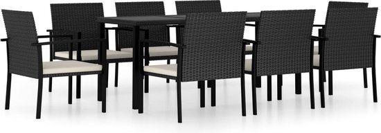 vidaXL 9-delige Tuinset poly rattan zwart