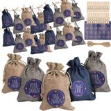 Merkloos / Sans marque Hong Kong Baijing Technology Limited Adventskalender om zelf te vullen 24 Jute Zakjes Bedrukte Stoffen Kerst Zakjes Incl. 24x Labels - Advent Kalender - Blauw / Grijs - 14cm x 10cm