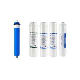 100 Bbagua 100 GPD-membraan + pakket van 4 inline-filters. 1 sedimentfilter, 1 GAC-koolstoffilter, 1 blokkoolfilter en 1 natuurlijk kokosnootpostfilter. Vermindert TDS.