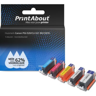 PrintAbout Huismerk Canon PGI-520/CLI-521 BK/CMYK Inktcartridge 5-kleuren Voordeelbundel